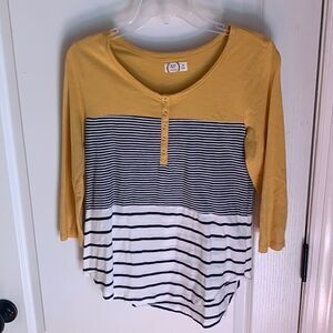 Maurices mustard with striped rounded bottom